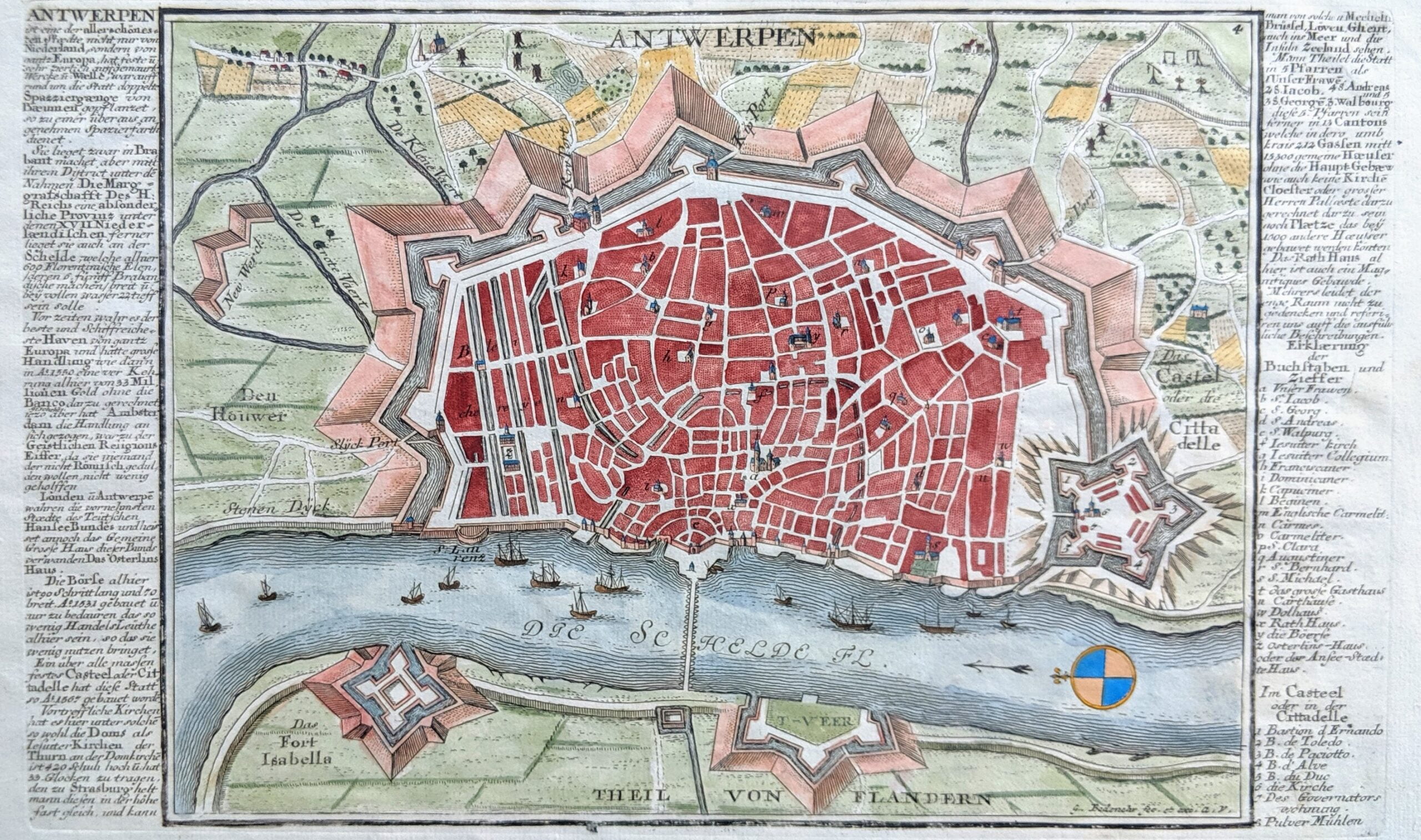 Old map map Antwerp Belgium
